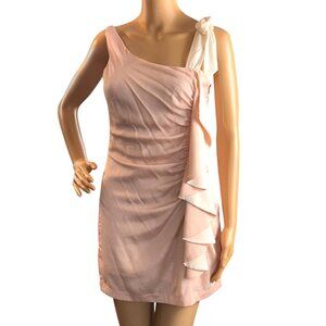 Womens One Shoulder Ruched Ruffle Dress Size S Baby Pink/Cream Coquette